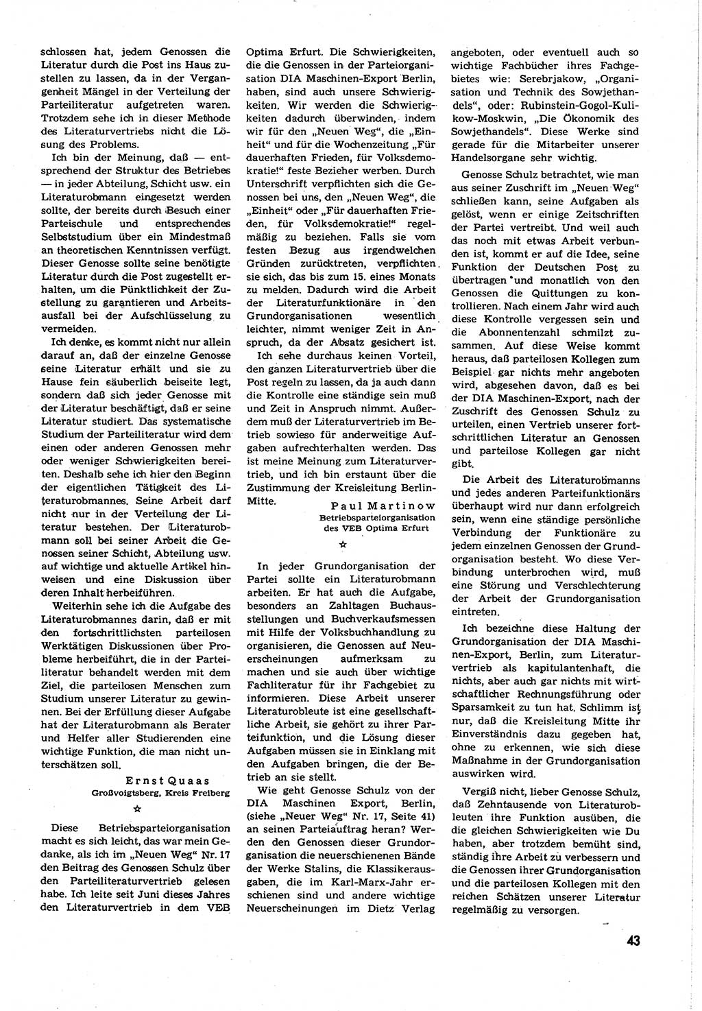 Neuer Weg (NW), Organ des Zentralkomitees (ZK) [Sozialistische Einheitspartei Deutschlands (SED)] für alle Parteiarbeiter, 8. Jahrgang [Deutsche Demokratische Republik (DDR)] 1953, Heft 21/43 (NW ZK SED DDR 1953, H. 21/43)