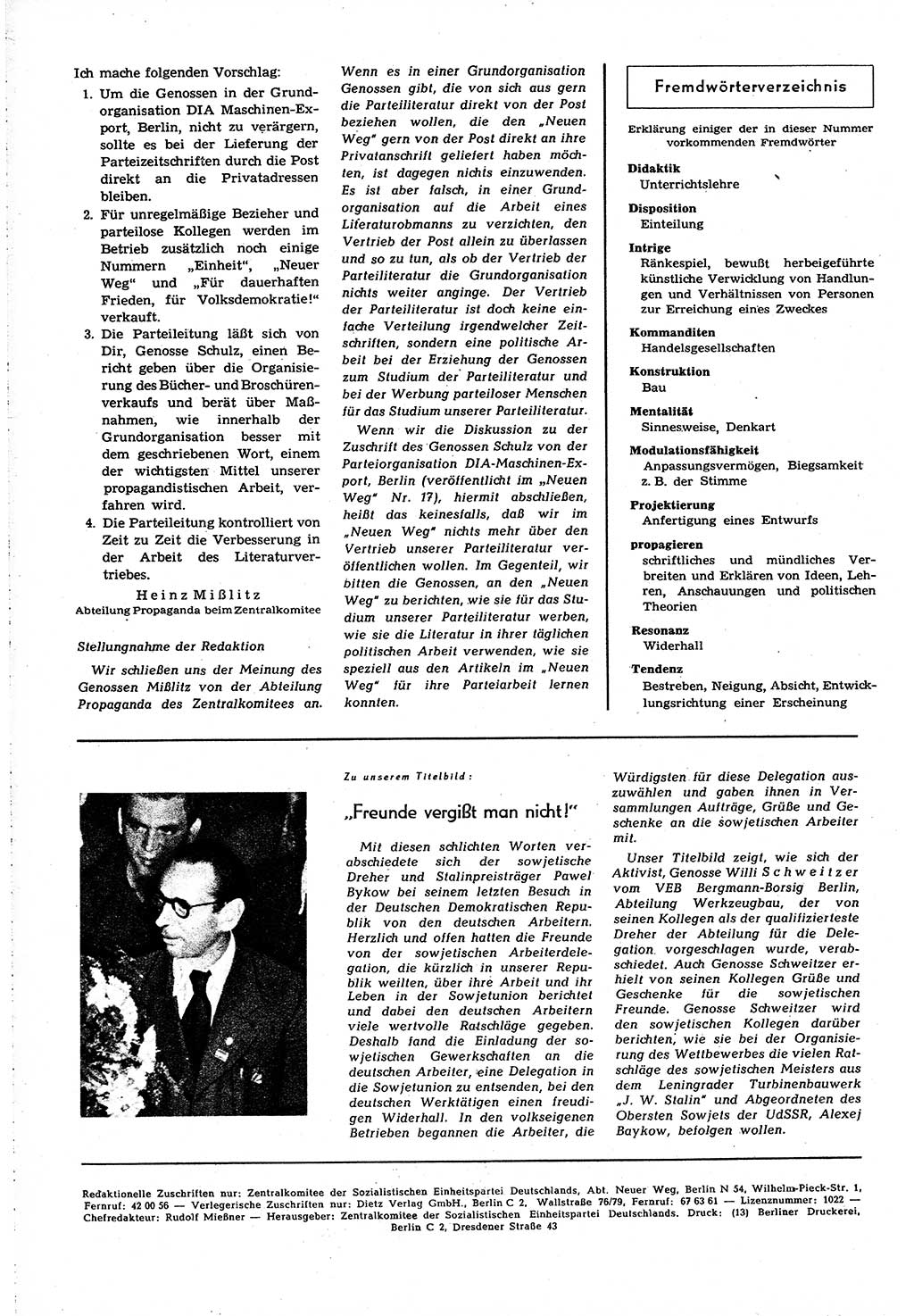 Neuer Weg (NW), Organ des Zentralkomitees (ZK) [Sozialistische Einheitspartei Deutschlands (SED)] für alle Parteiarbeiter, 8. Jahrgang [Deutsche Demokratische Republik (DDR)] 1953, Heft 21/44 (NW ZK SED DDR 1953, H. 21/44)