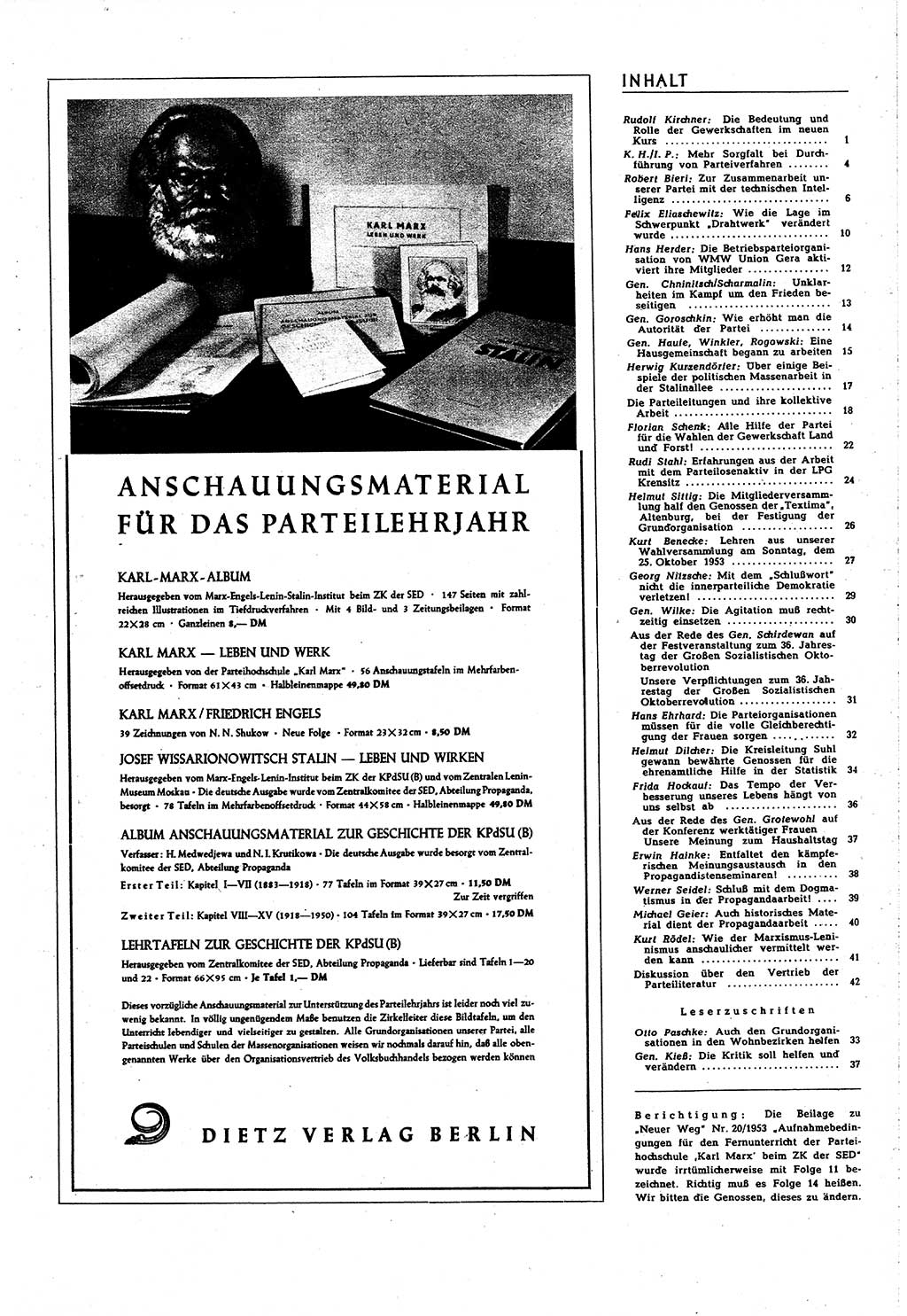 Neuer Weg (NW), Organ des Zentralkomitees (ZK) [Sozialistische Einheitspartei Deutschlands (SED)] für alle Parteiarbeiter, 8. Jahrgang [Deutsche Demokratische Republik (DDR)] 1953, Heft 21/45 (NW ZK SED DDR 1953, H. 21/45)