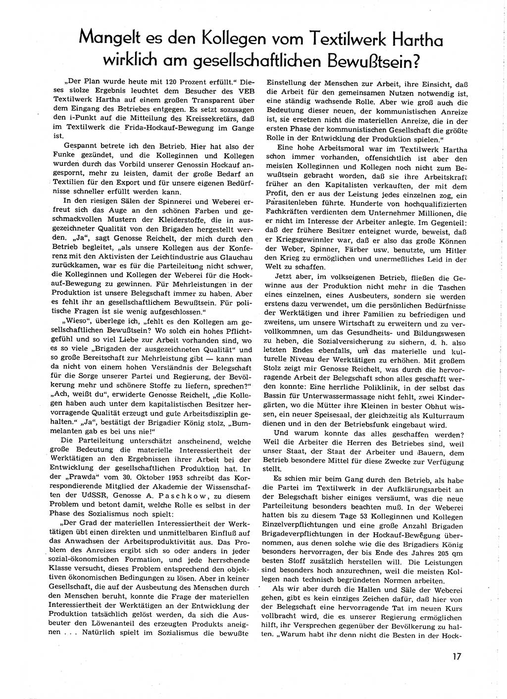 Neuer Weg (NW), Organ des Zentralkomitees (ZK) [Sozialistische Einheitspartei Deutschlands (SED)] für alle Parteiarbeiter, 8. Jahrgang [Deutsche Demokratische Republik (DDR)] 1953, Heft 22/17 (NW ZK SED DDR 1953, H. 22/17)