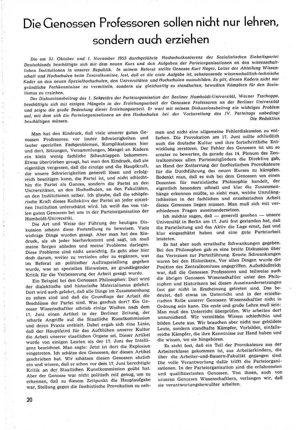 Neuer Weg (NW), Organ des Zentralkomitees (ZK) [Sozialistische Einheitspartei Deutschlands (SED)] für alle Parteiarbeiter, 8. Jahrgang [Deutsche Demokratische Republik (DDR)] 1953, Heft 22/20 (NW ZK SED DDR 1953, H. 22/20)