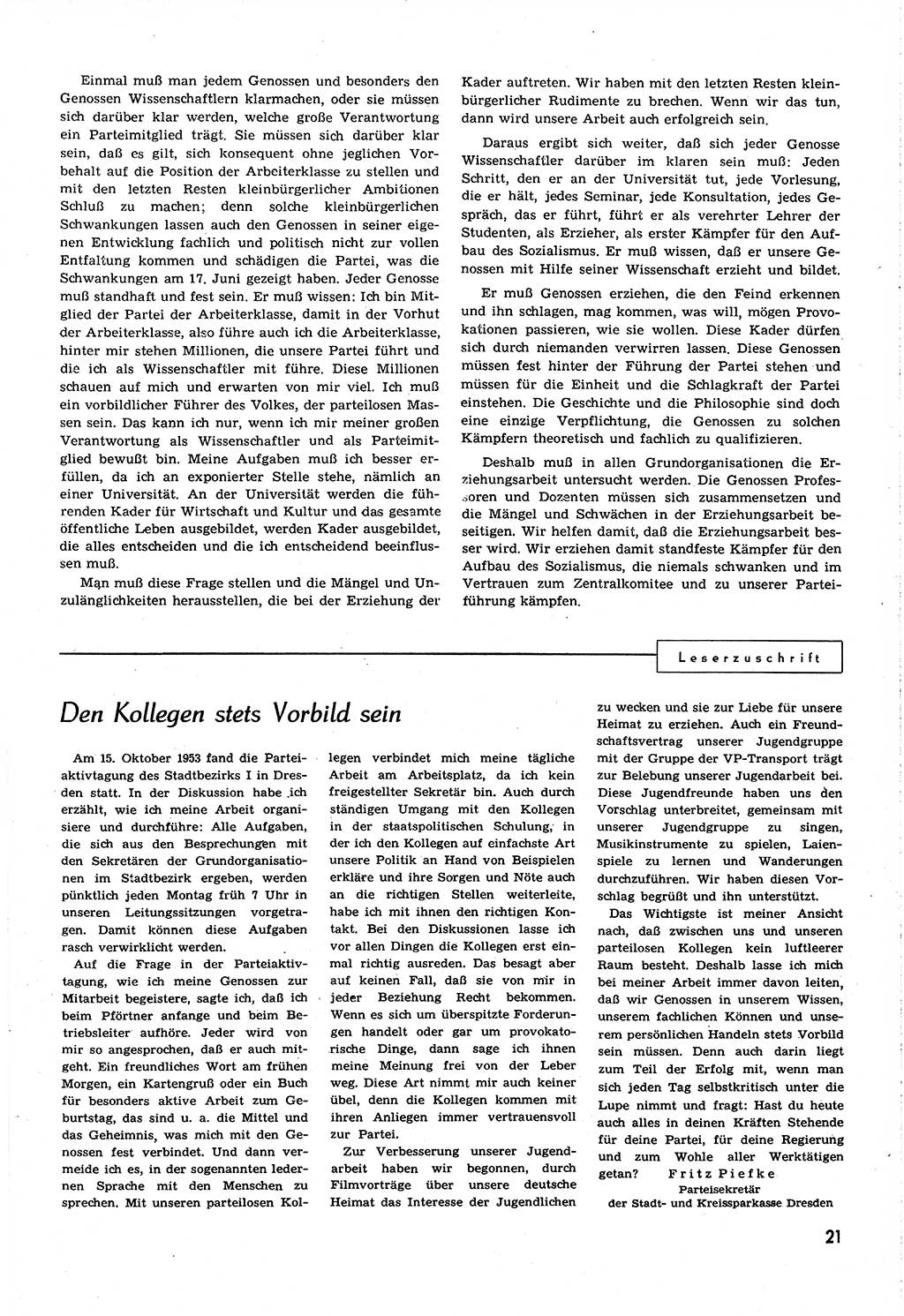 Neuer Weg (NW), Organ des Zentralkomitees (ZK) [Sozialistische Einheitspartei Deutschlands (SED)] für alle Parteiarbeiter, 8. Jahrgang [Deutsche Demokratische Republik (DDR)] 1953, Heft 22/21 (NW ZK SED DDR 1953, H. 22/21)