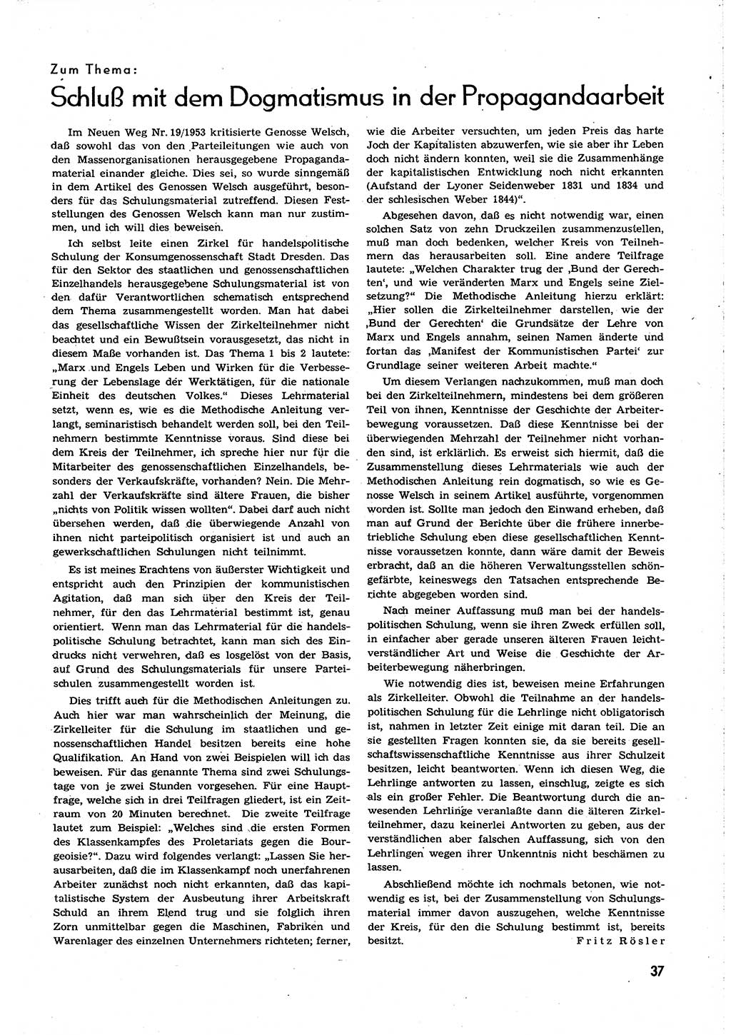 Neuer Weg (NW), Organ des Zentralkomitees (ZK) [Sozialistische Einheitspartei Deutschlands (SED)] für alle Parteiarbeiter, 8. Jahrgang [Deutsche Demokratische Republik (DDR)] 1953, Heft 22/37 (NW ZK SED DDR 1953, H. 22/37)