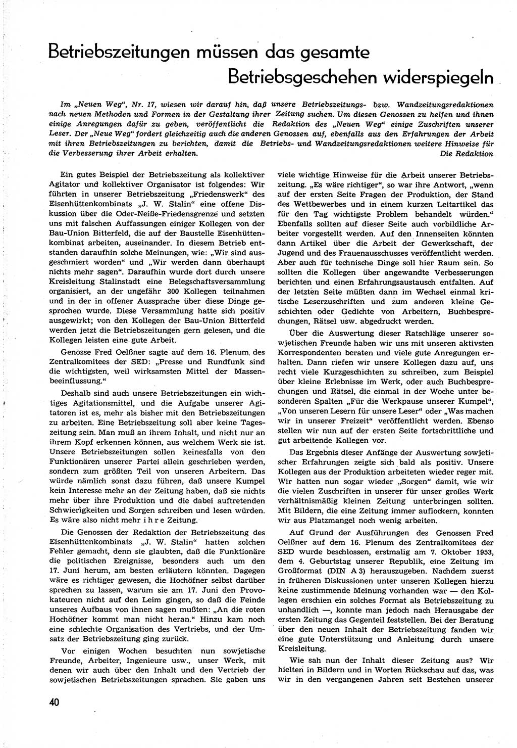 Neuer Weg (NW), Organ des Zentralkomitees (ZK) [Sozialistische Einheitspartei Deutschlands (SED)] für alle Parteiarbeiter, 8. Jahrgang [Deutsche Demokratische Republik (DDR)] 1953, Heft 22/40 (NW ZK SED DDR 1953, H. 22/40)