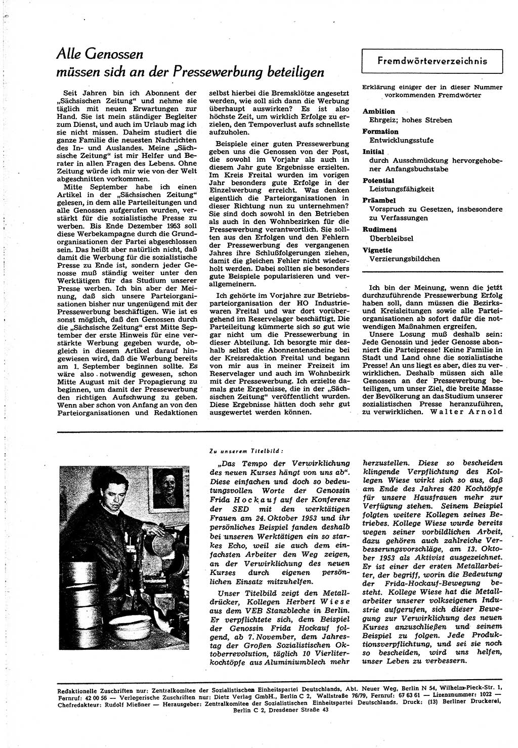 Neuer Weg (NW), Organ des Zentralkomitees (ZK) [Sozialistische Einheitspartei Deutschlands (SED)] für alle Parteiarbeiter, 8. Jahrgang [Deutsche Demokratische Republik (DDR)] 1953, Heft 22/44 (NW ZK SED DDR 1953, H. 22/44)