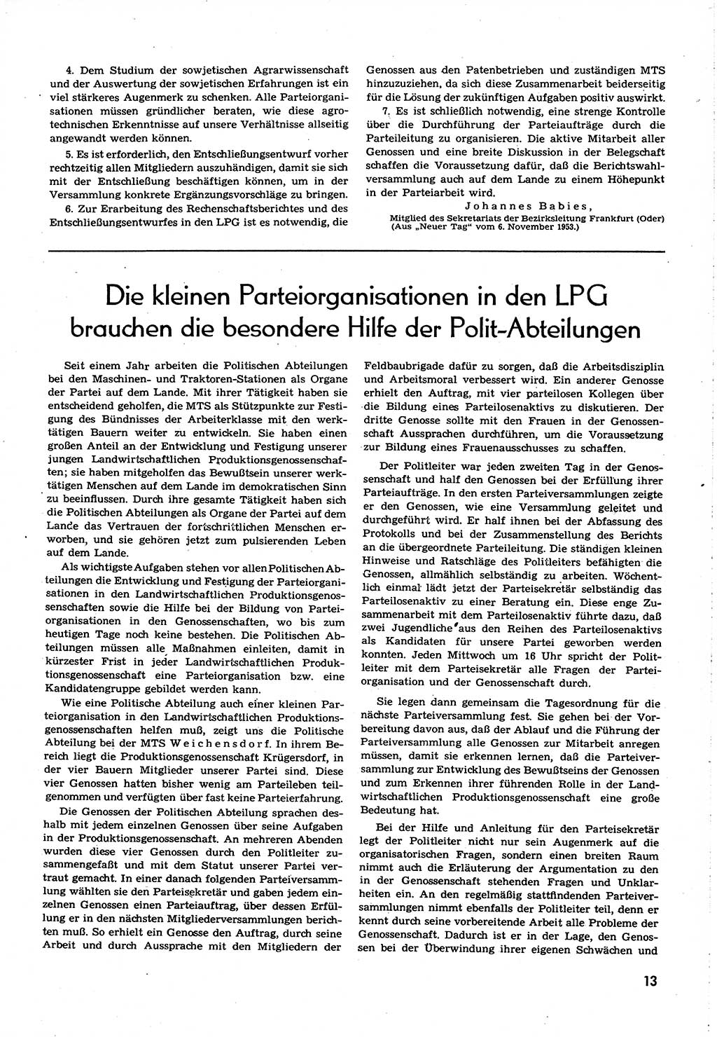 Neuer Weg (NW), Organ des Zentralkomitees (ZK) [Sozialistische Einheitspartei Deutschlands (SED)] für alle Parteiarbeiter, 8. Jahrgang [Deutsche Demokratische Republik (DDR)] 1953, Heft 23/13 (NW ZK SED DDR 1953, H. 23/13)