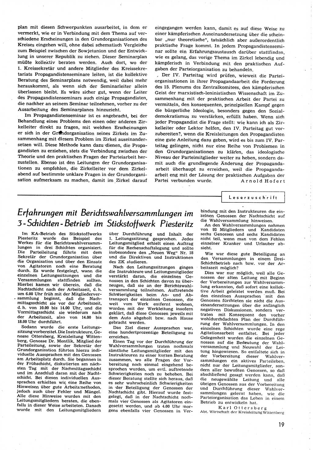 Neuer Weg (NW), Organ des Zentralkomitees (ZK) [Sozialistische Einheitspartei Deutschlands (SED)] für alle Parteiarbeiter, 8. Jahrgang [Deutsche Demokratische Republik (DDR)] 1953, Heft 23/19 (NW ZK SED DDR 1953, H. 23/19)