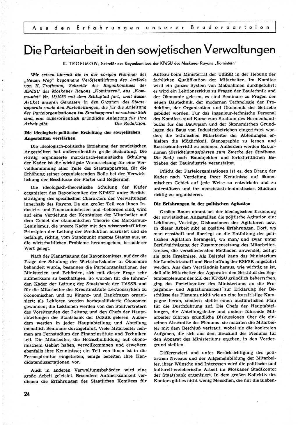 Neuer Weg (NW), Organ des Zentralkomitees (ZK) [Sozialistische Einheitspartei Deutschlands (SED)] fÃ¼r alle Parteiarbeiter, 8. Jahrgang [Deutsche Demokratische Republik (DDR)] 1953, Heft 24/24 (NW ZK SED DDR 1953, H. 24/24)