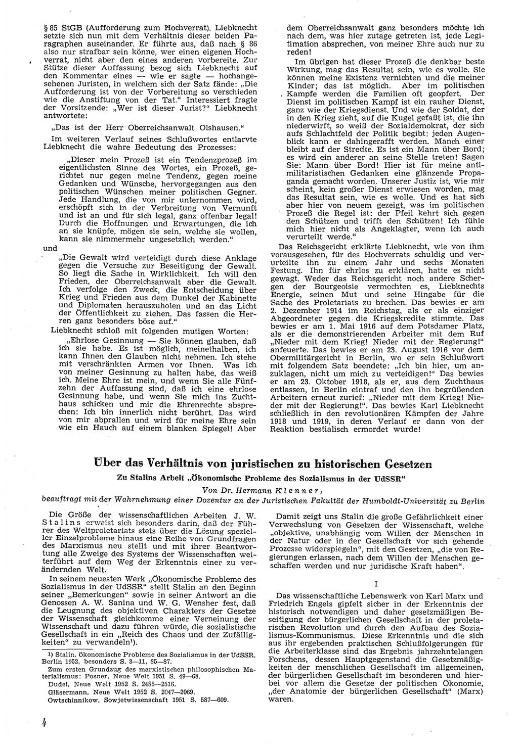 Neue Justiz (NJ), Zeitschrift für Recht und Rechtswissenschaft [Deutsche Demokratische Republik (DDR)], 7. Jahrgang 1953, Seite 4 (NJ DDR 1953, S. 4)