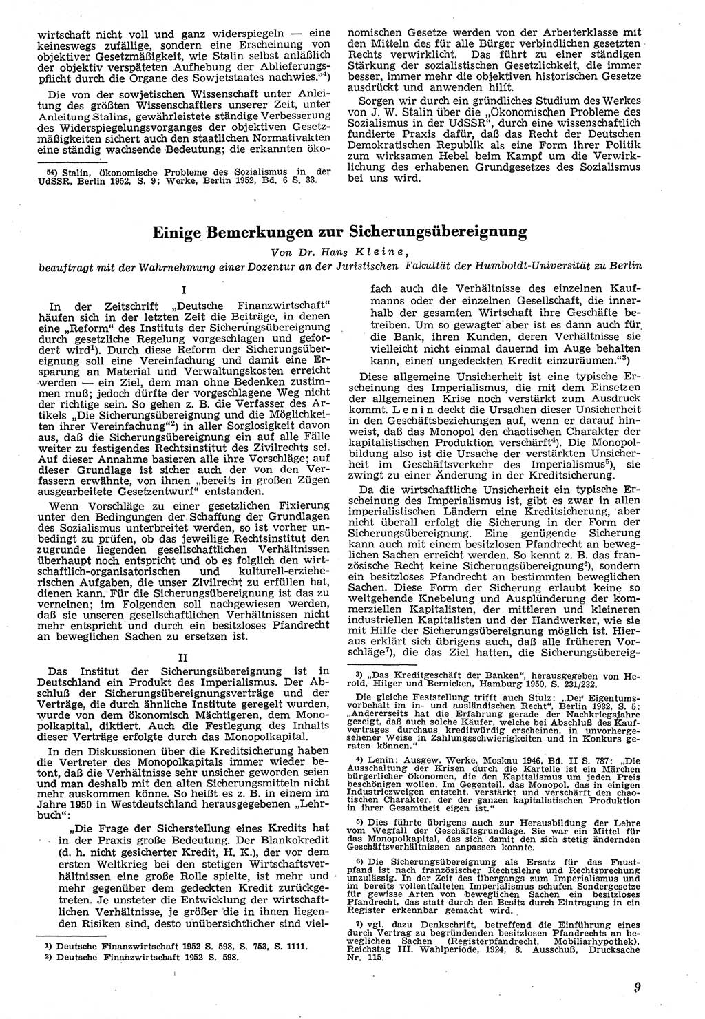 Neue Justiz (NJ), Zeitschrift für Recht und Rechtswissenschaft [Deutsche Demokratische Republik (DDR)], 7. Jahrgang 1953, Seite 9 (NJ DDR 1953, S. 9)