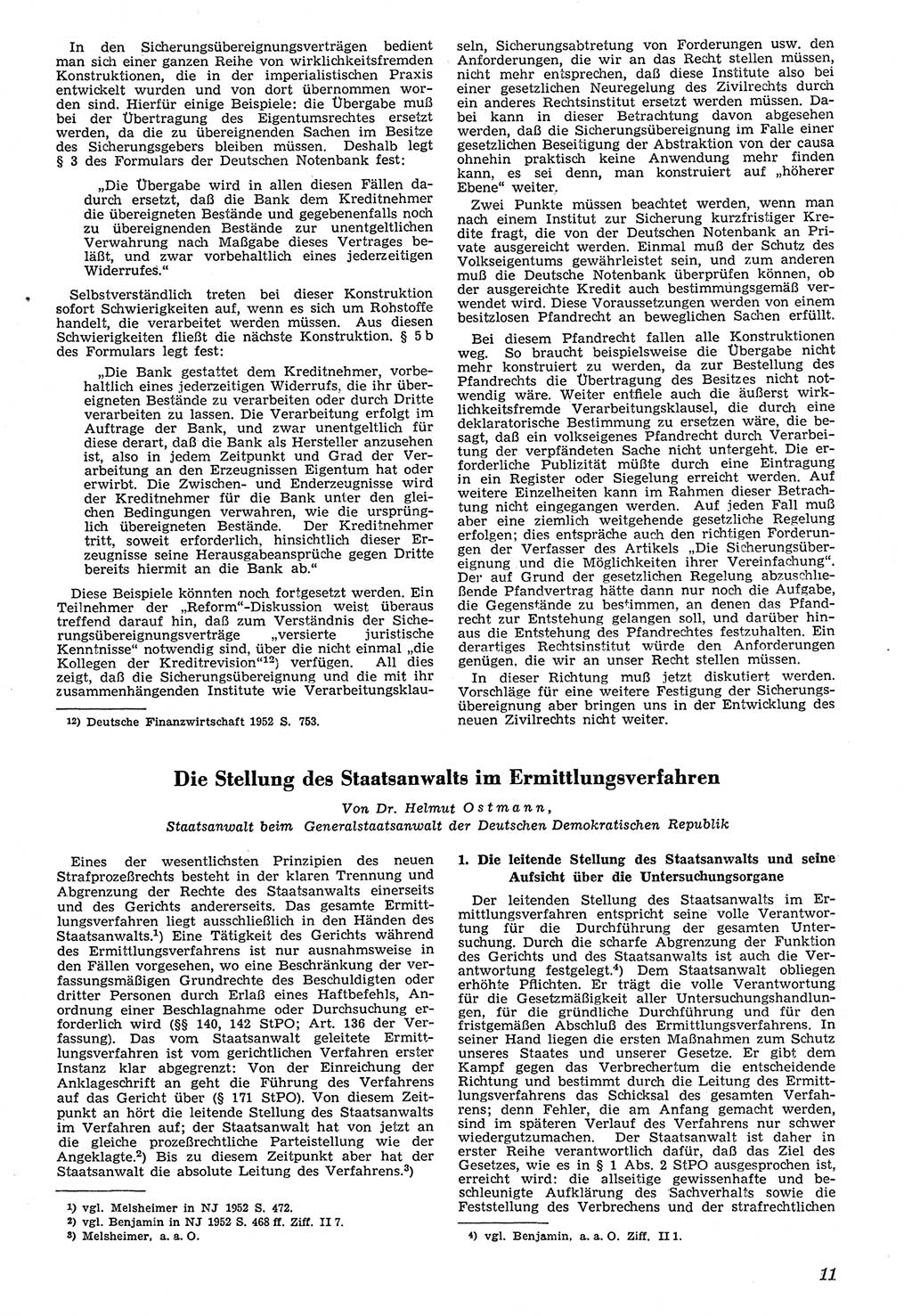 Neue Justiz (NJ), Zeitschrift für Recht und Rechtswissenschaft [Deutsche Demokratische Republik (DDR)], 7. Jahrgang 1953, Seite 11 (NJ DDR 1953, S. 11)