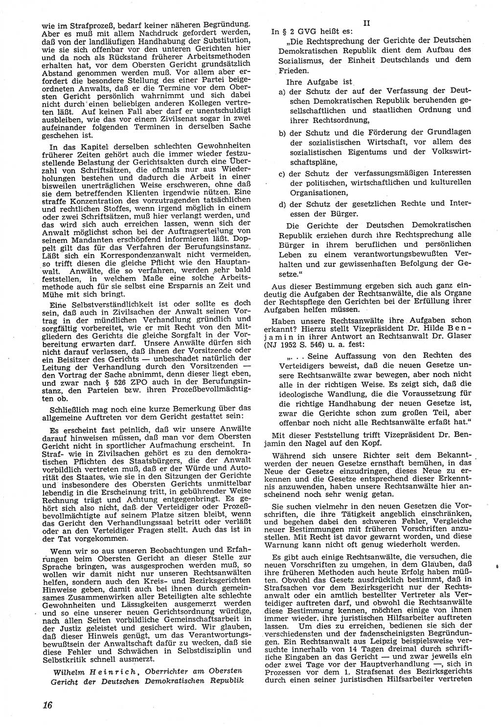Neue Justiz (NJ), Zeitschrift für Recht und Rechtswissenschaft [Deutsche Demokratische Republik (DDR)], 7. Jahrgang 1953, Seite 16 (NJ DDR 1953, S. 16)