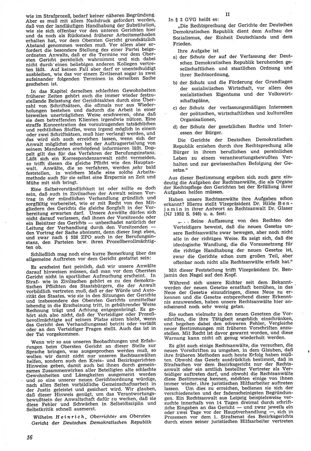 Neue Justiz (NJ), Zeitschrift für Recht und Rechtswissenschaft [Deutsche Demokratische Republik (DDR)], 7. Jahrgang 1953, Seite 16 (NJ DDR 1953, S. 16)