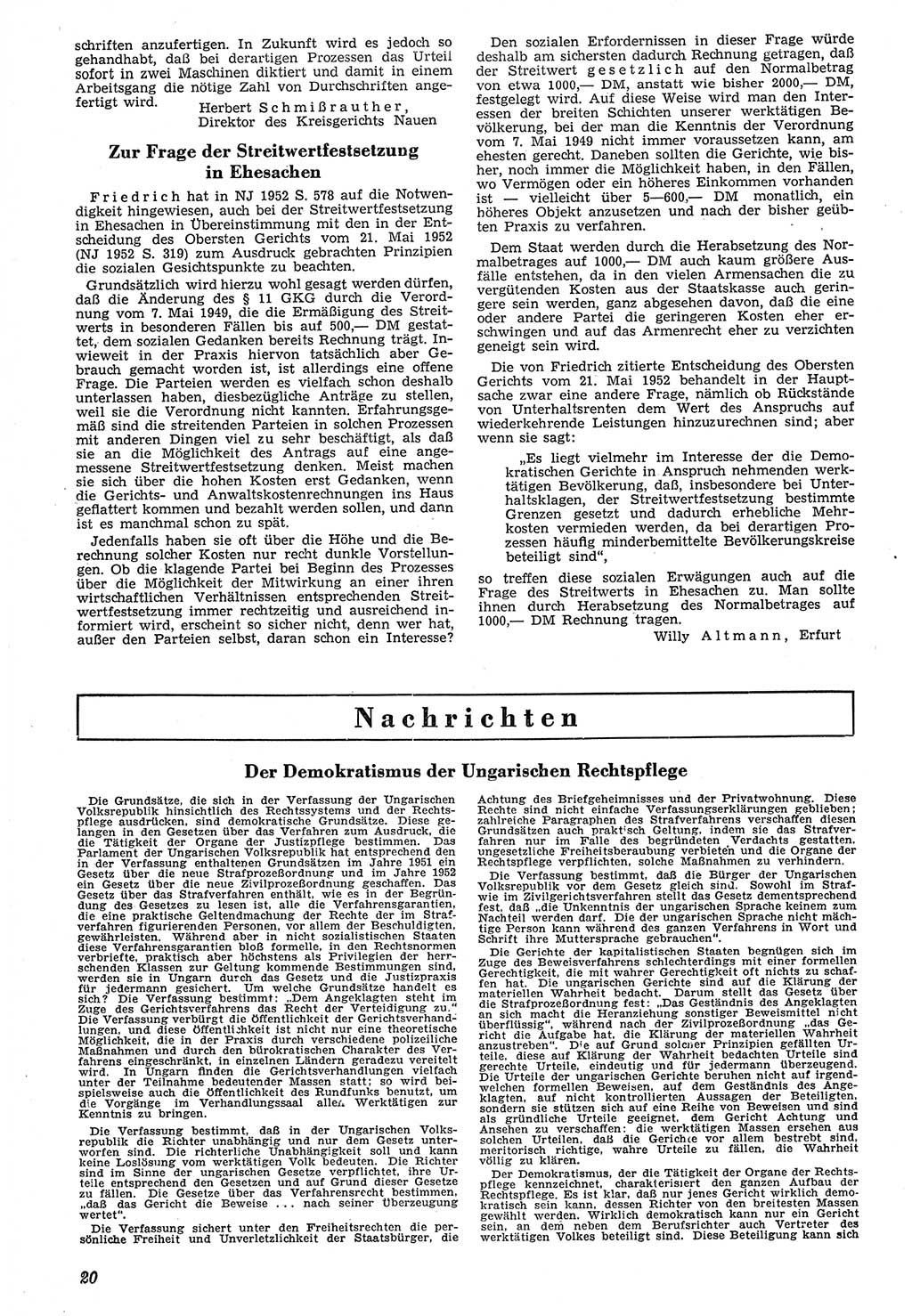 Neue Justiz (NJ), Zeitschrift für Recht und Rechtswissenschaft [Deutsche Demokratische Republik (DDR)], 7. Jahrgang 1953, Seite 20 (NJ DDR 1953, S. 20)