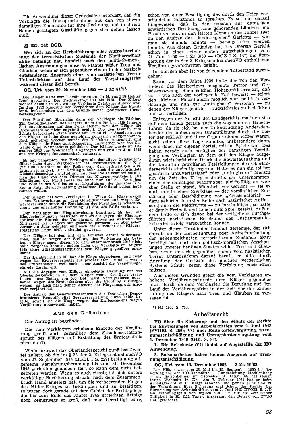 Neue Justiz (NJ), Zeitschrift für Recht und Rechtswissenschaft [Deutsche Demokratische Republik (DDR)], 7. Jahrgang 1953, Seite 23 (NJ DDR 1953, S. 23)