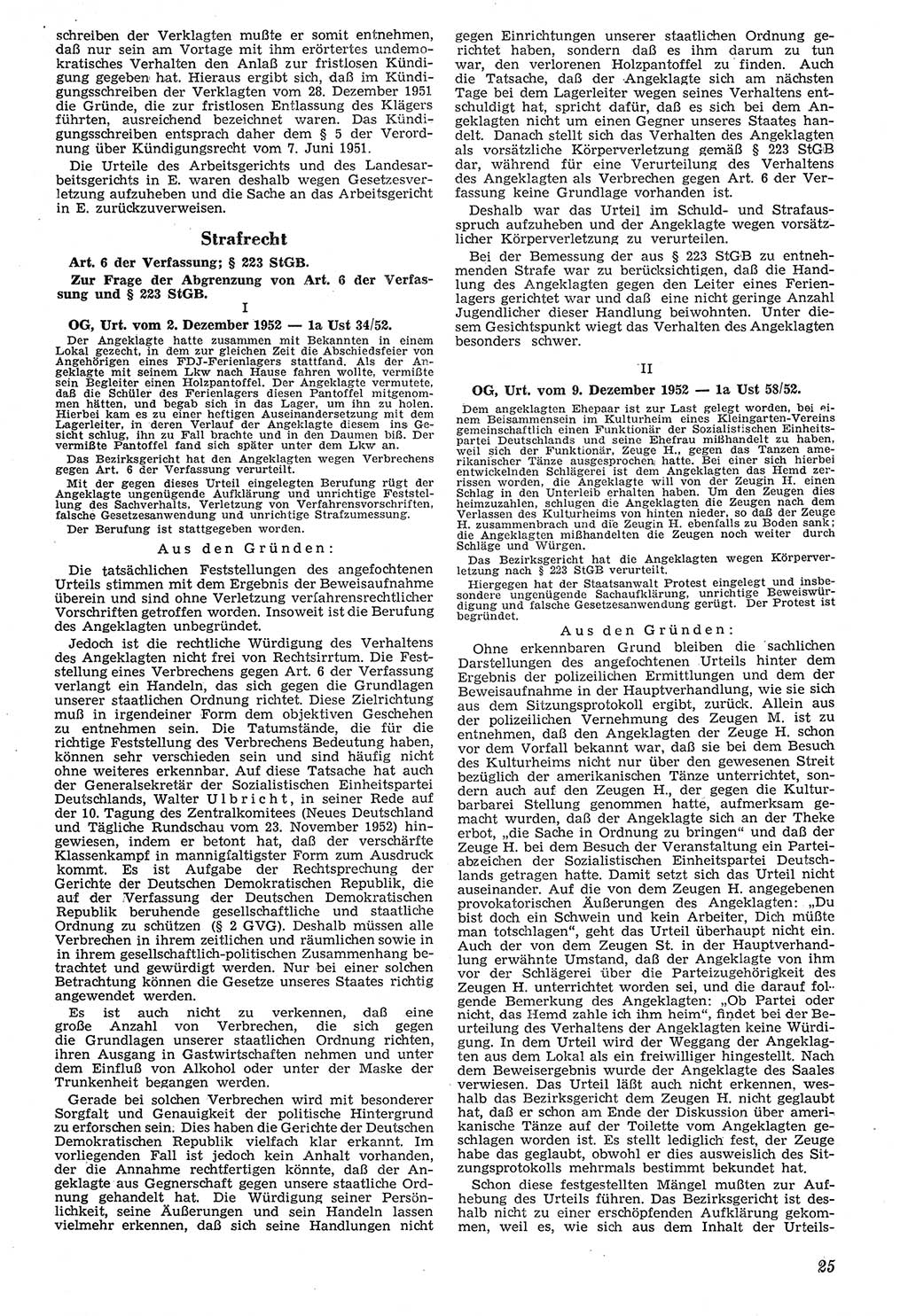 Neue Justiz (NJ), Zeitschrift für Recht und Rechtswissenschaft [Deutsche Demokratische Republik (DDR)], 7. Jahrgang 1953, Seite 25 (NJ DDR 1953, S. 25)