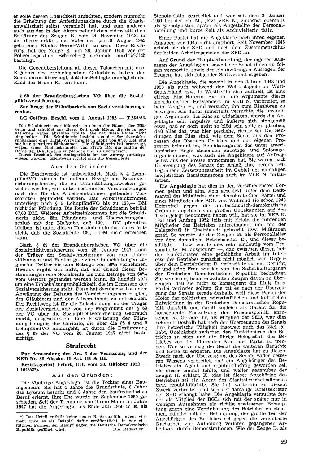 Neue Justiz (NJ), Zeitschrift für Recht und Rechtswissenschaft [Deutsche Demokratische Republik (DDR)], 7. Jahrgang 1953, Seite 29 (NJ DDR 1953, S. 29)