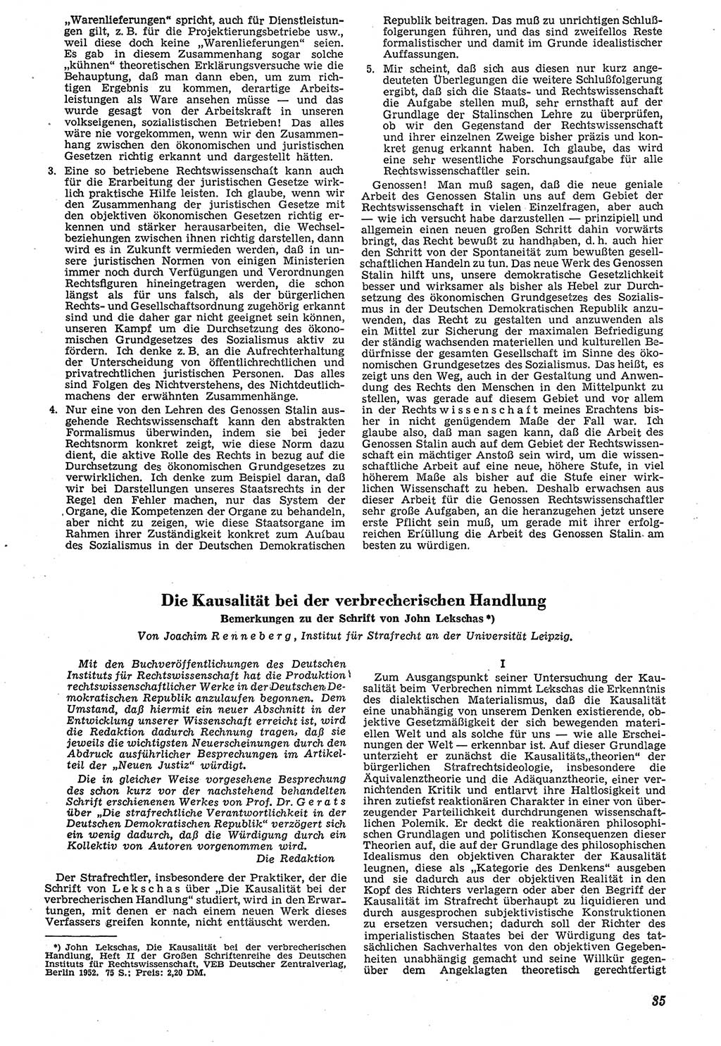 Neue Justiz (NJ), Zeitschrift für Recht und Rechtswissenschaft [Deutsche Demokratische Republik (DDR)], 7. Jahrgang 1953, Seite 35 (NJ DDR 1953, S. 35)