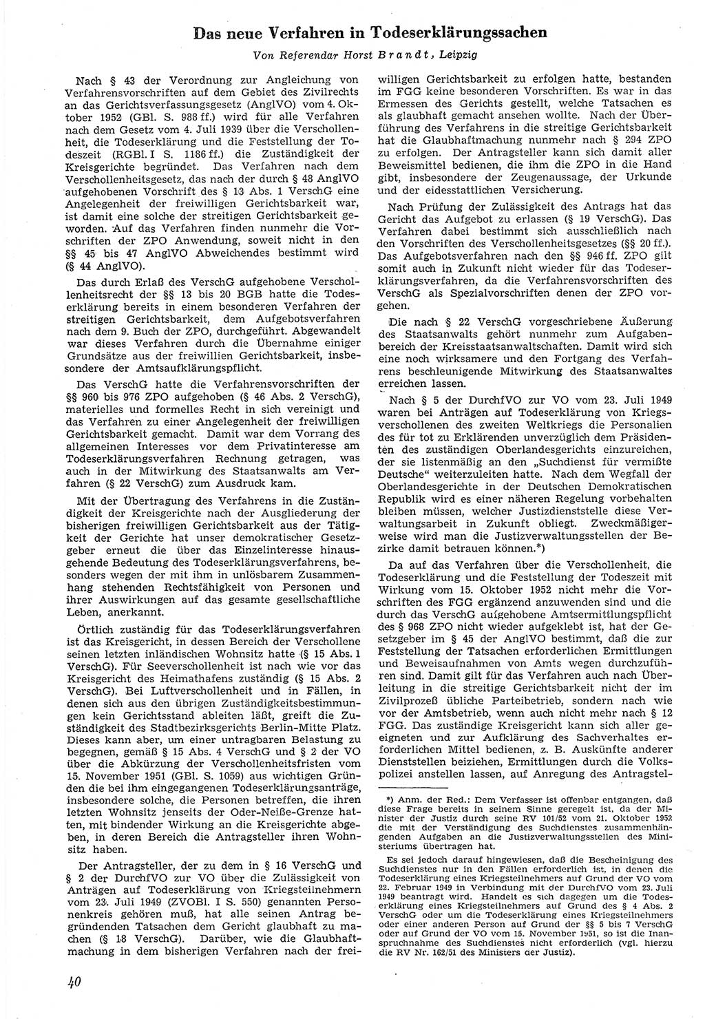 Neue Justiz (NJ), Zeitschrift für Recht und Rechtswissenschaft [Deutsche Demokratische Republik (DDR)], 7. Jahrgang 1953, Seite 40 (NJ DDR 1953, S. 40)