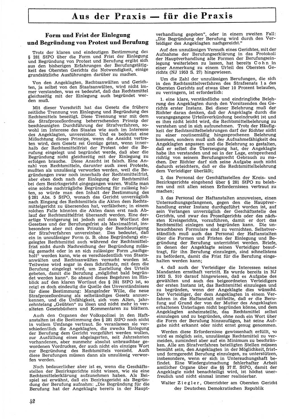 Neue Justiz (NJ), Zeitschrift für Recht und Rechtswissenschaft [Deutsche Demokratische Republik (DDR)], 7. Jahrgang 1953, Seite 42 (NJ DDR 1953, S. 42)