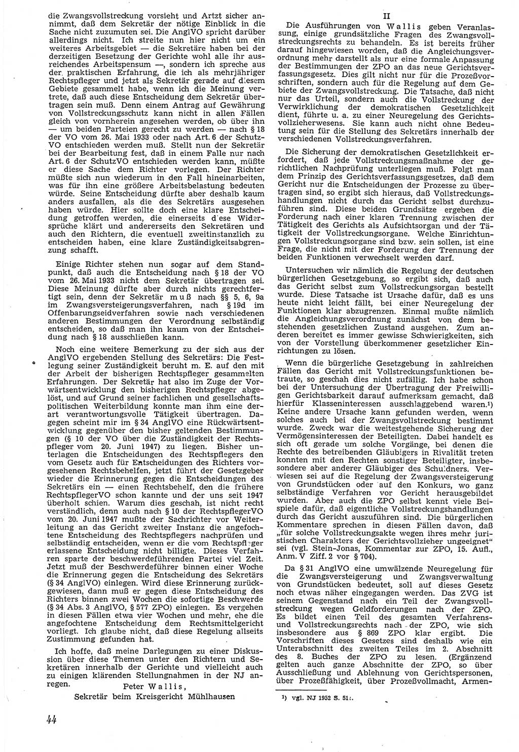 Neue Justiz (NJ), Zeitschrift für Recht und Rechtswissenschaft [Deutsche Demokratische Republik (DDR)], 7. Jahrgang 1953, Seite 44 (NJ DDR 1953, S. 44)