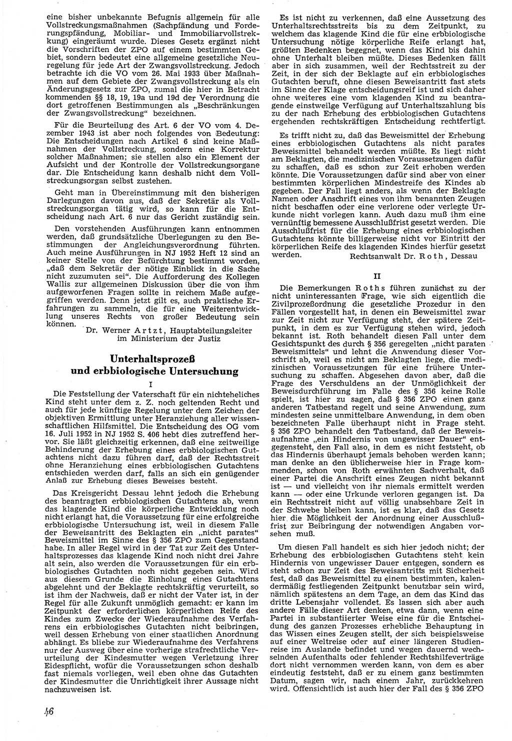 Neue Justiz (NJ), Zeitschrift für Recht und Rechtswissenschaft [Deutsche Demokratische Republik (DDR)], 7. Jahrgang 1953, Seite 46 (NJ DDR 1953, S. 46)