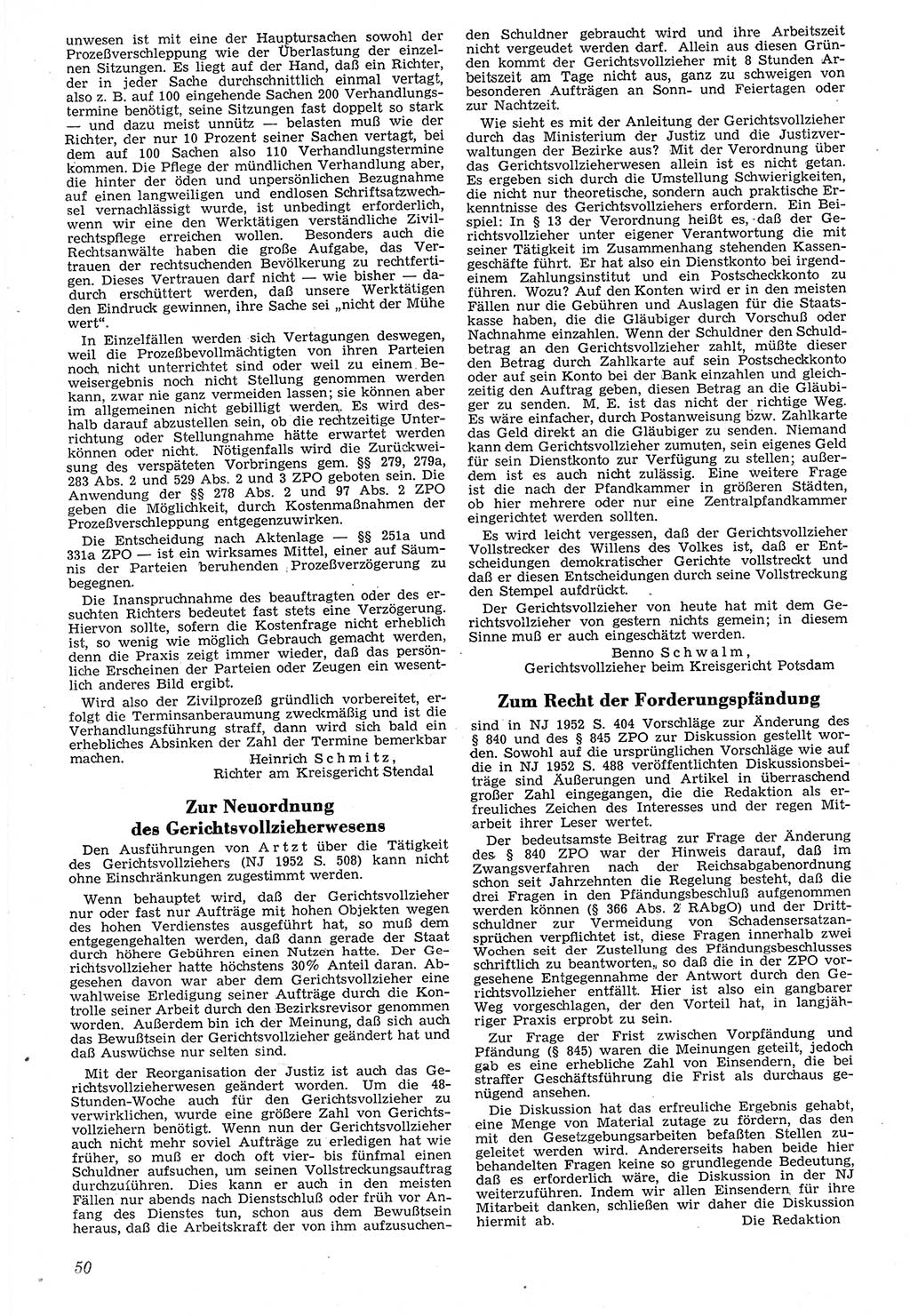 Neue Justiz (NJ), Zeitschrift für Recht und Rechtswissenschaft [Deutsche Demokratische Republik (DDR)], 7. Jahrgang 1953, Seite 50 (NJ DDR 1953, S. 50)