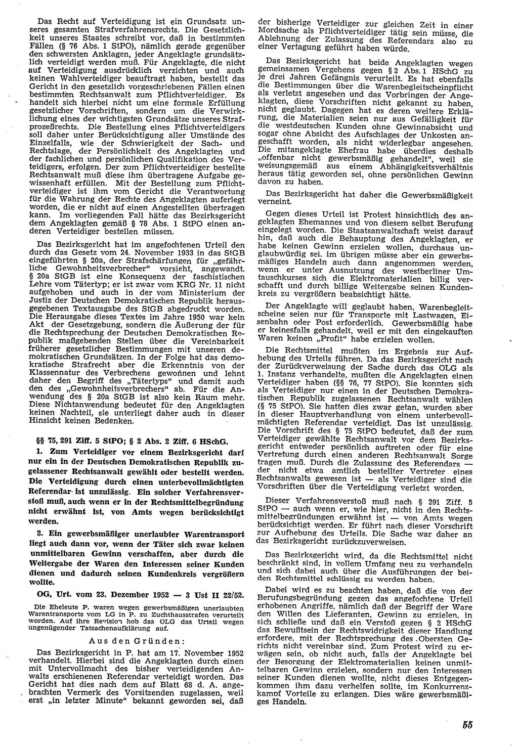 Neue Justiz (NJ), Zeitschrift für Recht und Rechtswissenschaft [Deutsche Demokratische Republik (DDR)], 7. Jahrgang 1953, Seite 55 (NJ DDR 1953, S. 55)