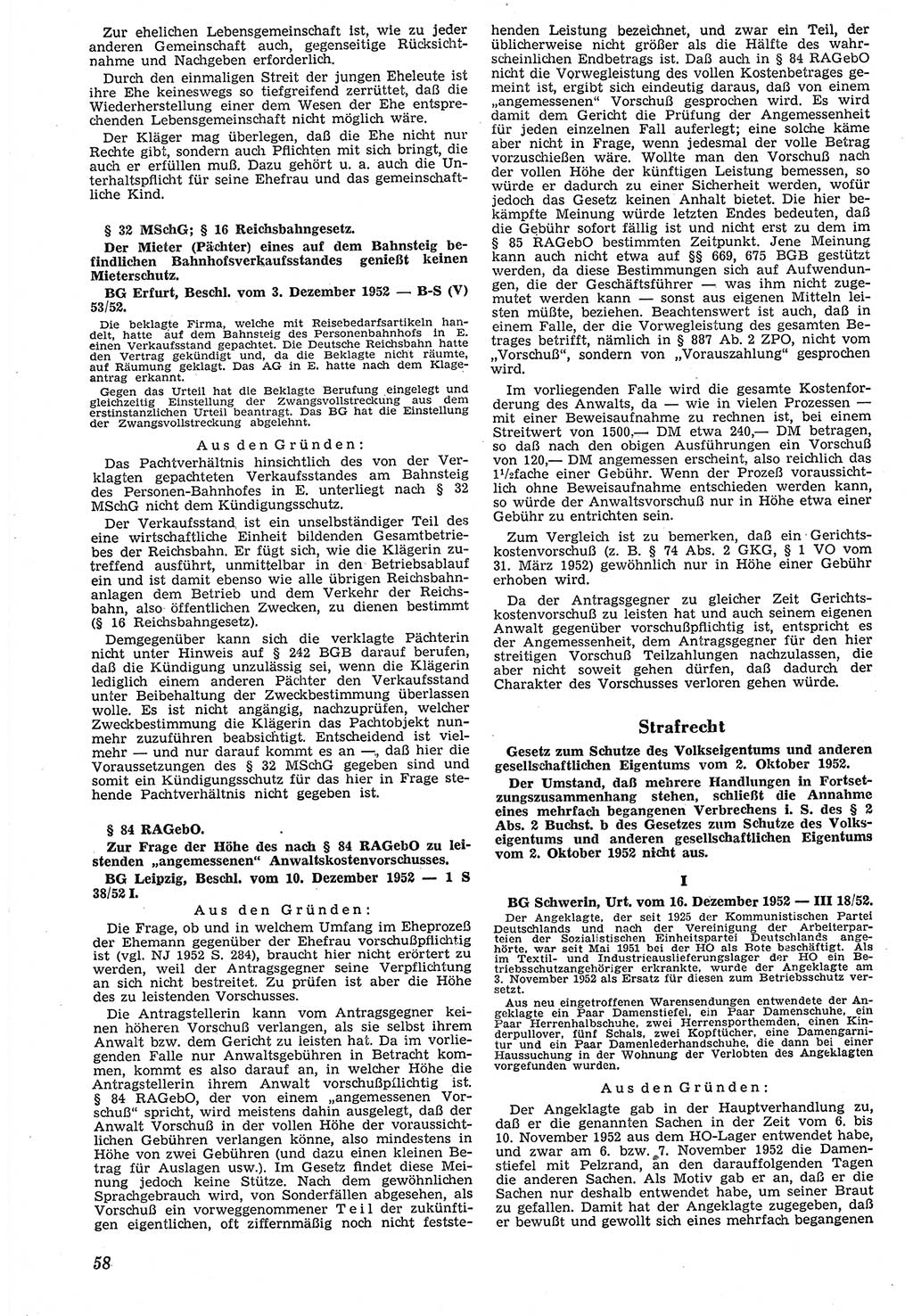 Neue Justiz (NJ), Zeitschrift für Recht und Rechtswissenschaft [Deutsche Demokratische Republik (DDR)], 7. Jahrgang 1953, Seite 58 (NJ DDR 1953, S. 58)