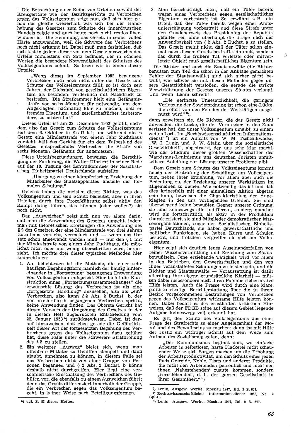 Neue Justiz (NJ), Zeitschrift für Recht und Rechtswissenschaft [Deutsche Demokratische Republik (DDR)], 7. Jahrgang 1953, Seite 63 (NJ DDR 1953, S. 63)