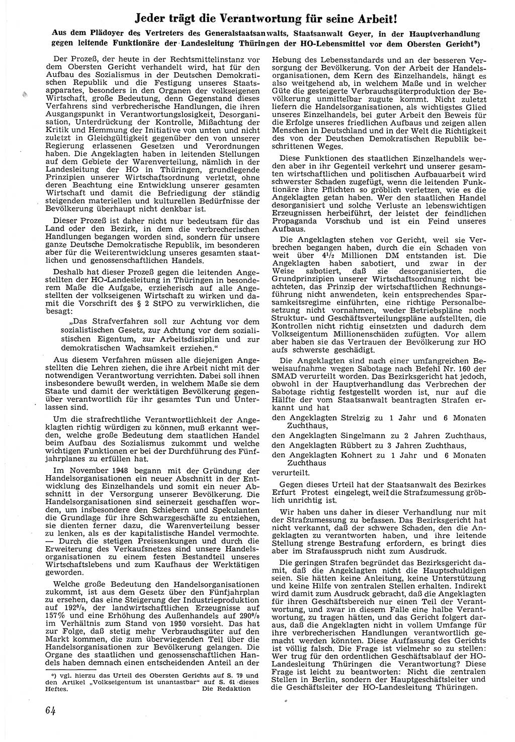 Neue Justiz (NJ), Zeitschrift für Recht und Rechtswissenschaft [Deutsche Demokratische Republik (DDR)], 7. Jahrgang 1953, Seite 64 (NJ DDR 1953, S. 64)