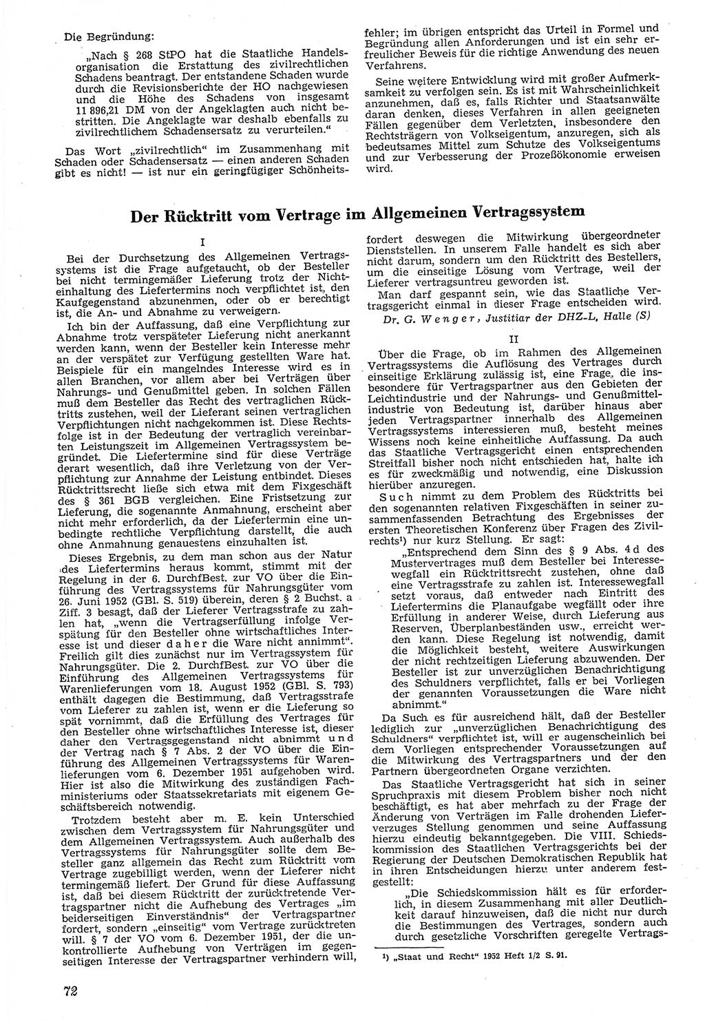 Neue Justiz (NJ), Zeitschrift für Recht und Rechtswissenschaft [Deutsche Demokratische Republik (DDR)], 7. Jahrgang 1953, Seite 72 (NJ DDR 1953, S. 72)