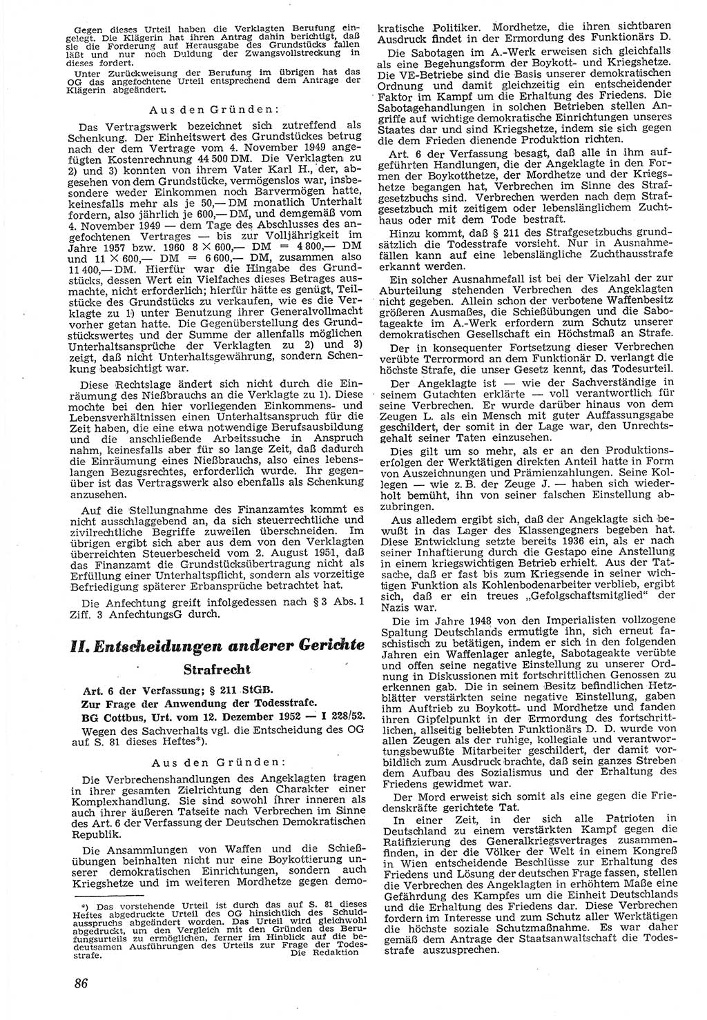 Neue Justiz (NJ), Zeitschrift für Recht und Rechtswissenschaft [Deutsche Demokratische Republik (DDR)], 7. Jahrgang 1953, Seite 86 (NJ DDR 1953, S. 86)