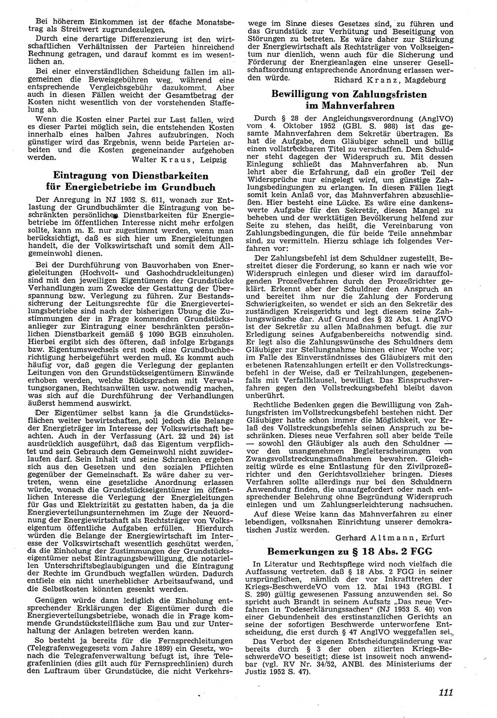 Neue Justiz (NJ), Zeitschrift für Recht und Rechtswissenschaft [Deutsche Demokratische Republik (DDR)], 7. Jahrgang 1953, Seite 111 (NJ DDR 1953, S. 111)