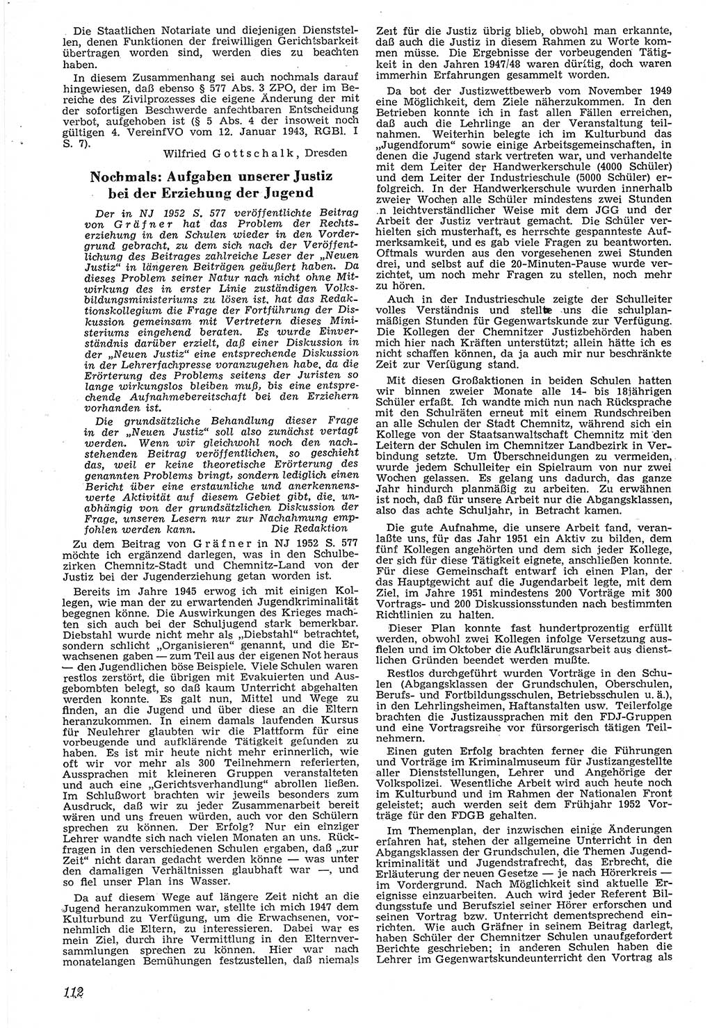 Neue Justiz (NJ), Zeitschrift für Recht und Rechtswissenschaft [Deutsche Demokratische Republik (DDR)], 7. Jahrgang 1953, Seite 112 (NJ DDR 1953, S. 112)