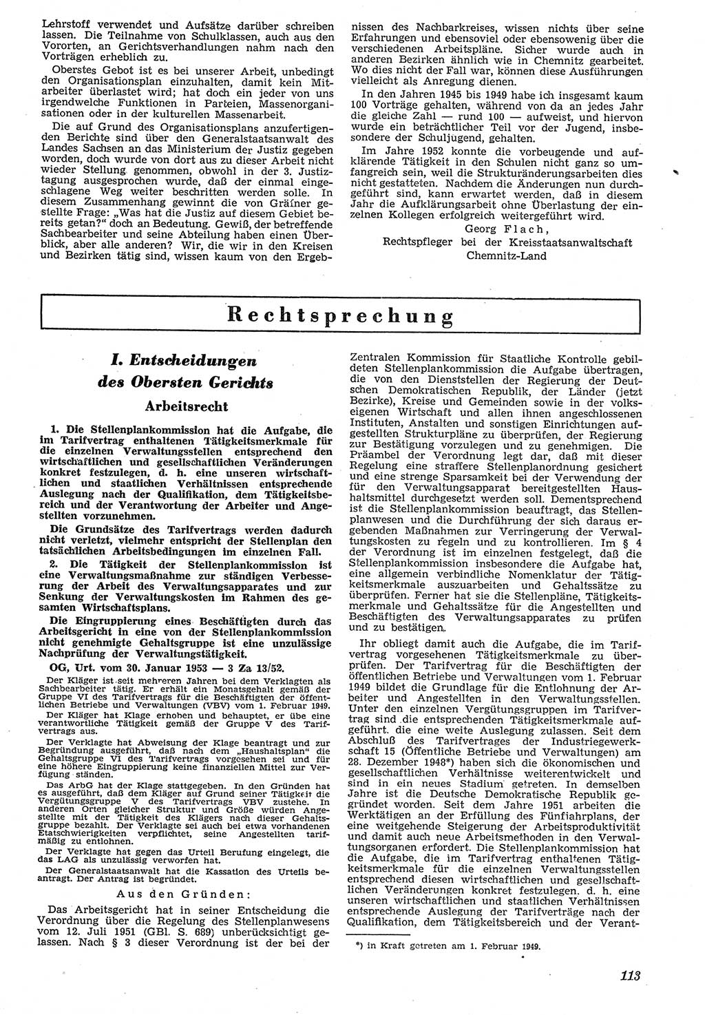 Neue Justiz (NJ), Zeitschrift für Recht und Rechtswissenschaft [Deutsche Demokratische Republik (DDR)], 7. Jahrgang 1953, Seite 113 (NJ DDR 1953, S. 113)