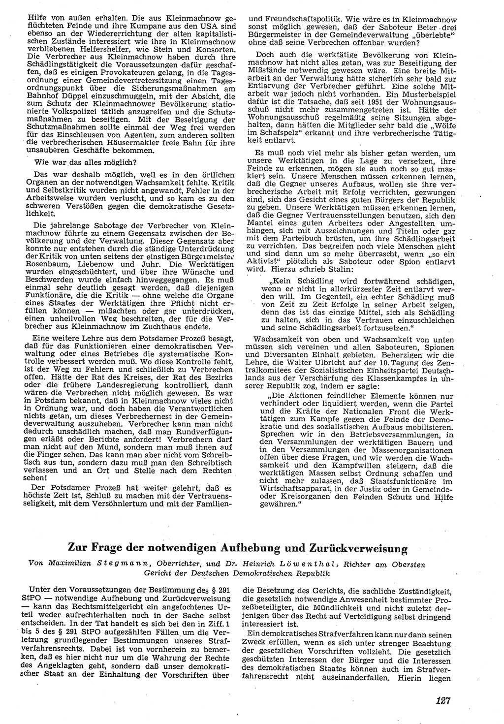 Neue Justiz (NJ), Zeitschrift für Recht und Rechtswissenschaft [Deutsche Demokratische Republik (DDR)], 7. Jahrgang 1953, Seite 127 (NJ DDR 1953, S. 127)