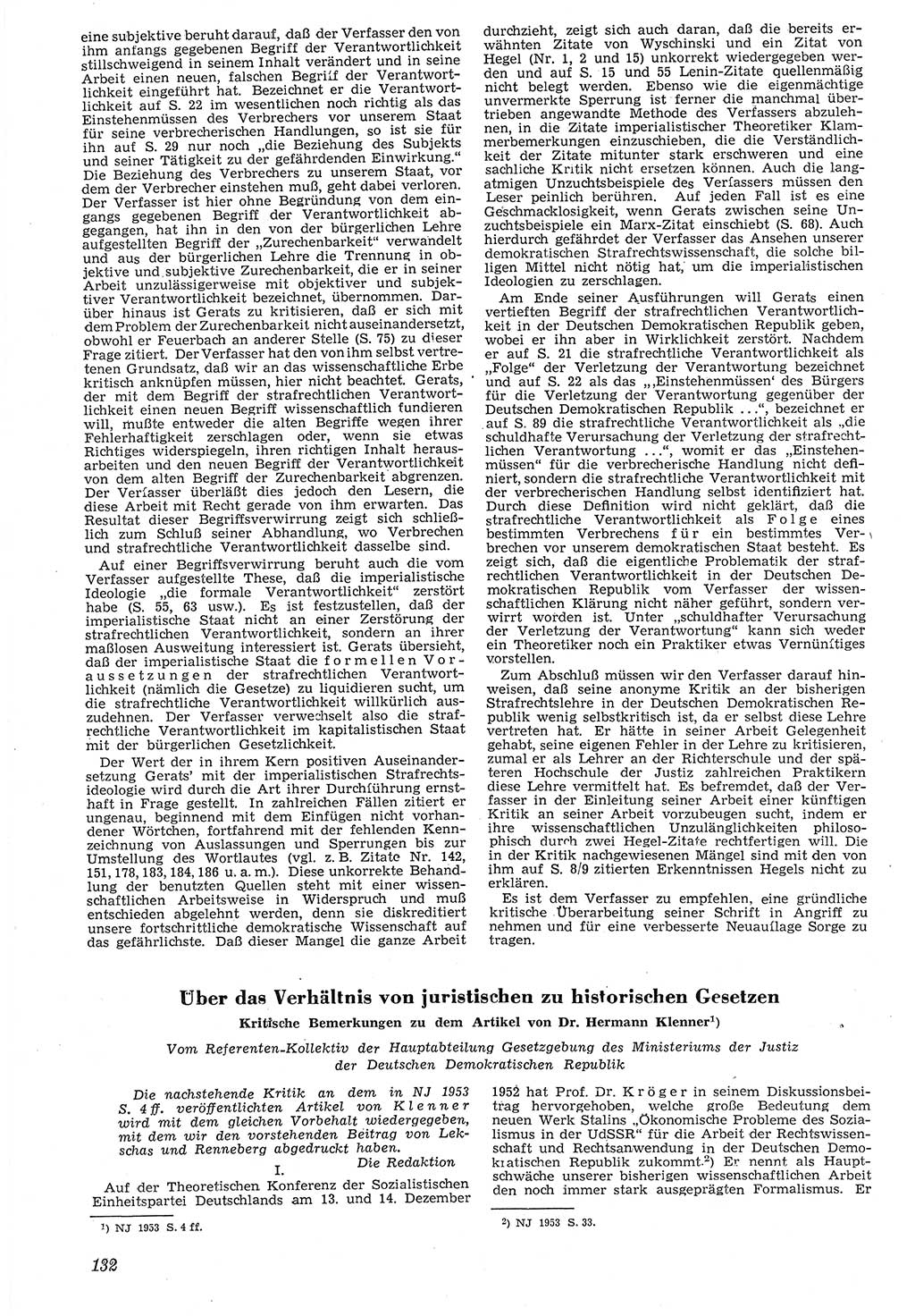 Neue Justiz (NJ), Zeitschrift für Recht und Rechtswissenschaft [Deutsche Demokratische Republik (DDR)], 7. Jahrgang 1953, Seite 132 (NJ DDR 1953, S. 132)