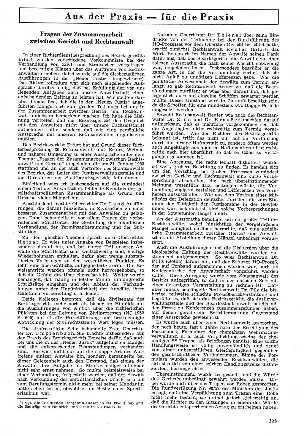 Neue Justiz (NJ), Zeitschrift für Recht und Rechtswissenschaft [Deutsche Demokratische Republik (DDR)], 7. Jahrgang 1953, Seite 139 (NJ DDR 1953, S. 139)