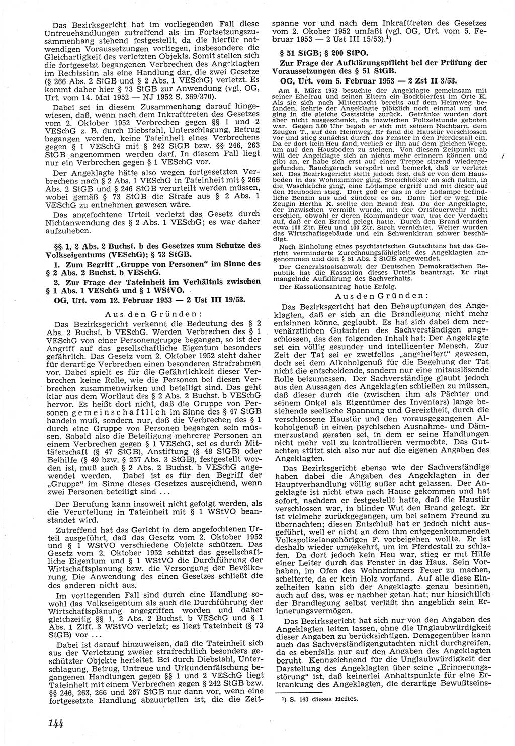 Neue Justiz (NJ), Zeitschrift für Recht und Rechtswissenschaft [Deutsche Demokratische Republik (DDR)], 7. Jahrgang 1953, Seite 144 (NJ DDR 1953, S. 144)