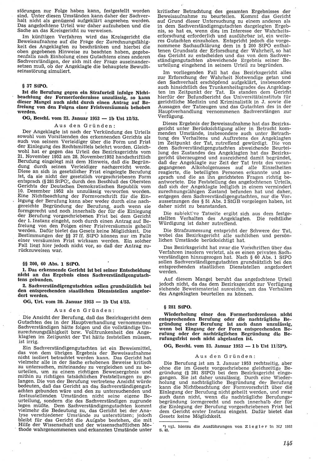 Neue Justiz (NJ), Zeitschrift für Recht und Rechtswissenschaft [Deutsche Demokratische Republik (DDR)], 7. Jahrgang 1953, Seite 145 (NJ DDR 1953, S. 145)