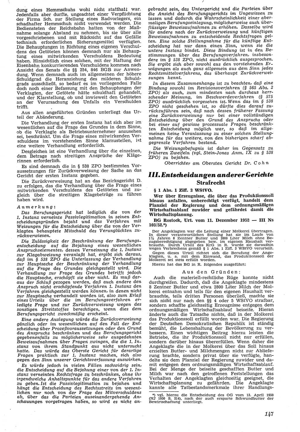 Neue Justiz (NJ), Zeitschrift für Recht und Rechtswissenschaft [Deutsche Demokratische Republik (DDR)], 7. Jahrgang 1953, Seite 147 (NJ DDR 1953, S. 147)