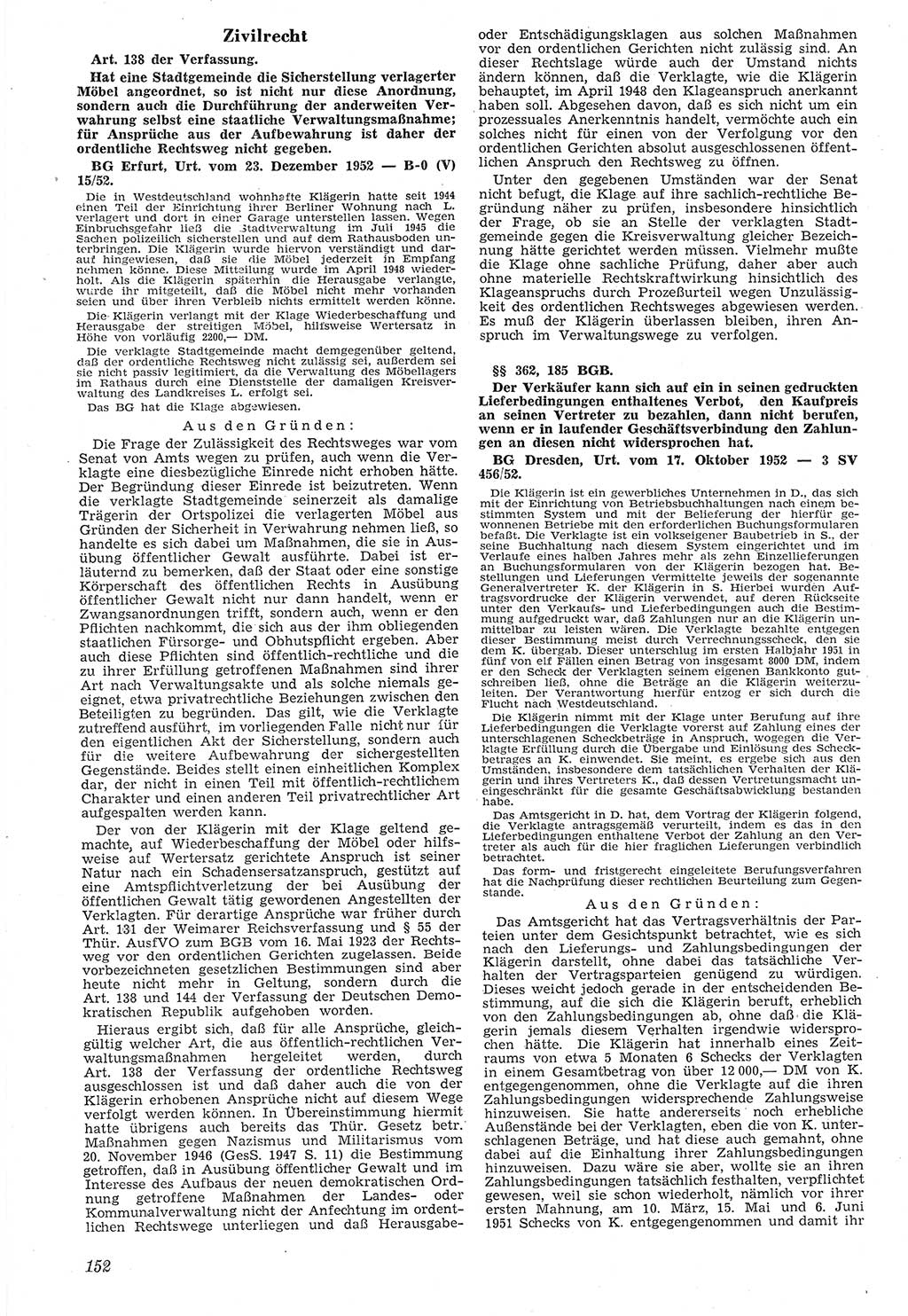 Neue Justiz (NJ), Zeitschrift für Recht und Rechtswissenschaft [Deutsche Demokratische Republik (DDR)], 7. Jahrgang 1953, Seite 152 (NJ DDR 1953, S. 152)