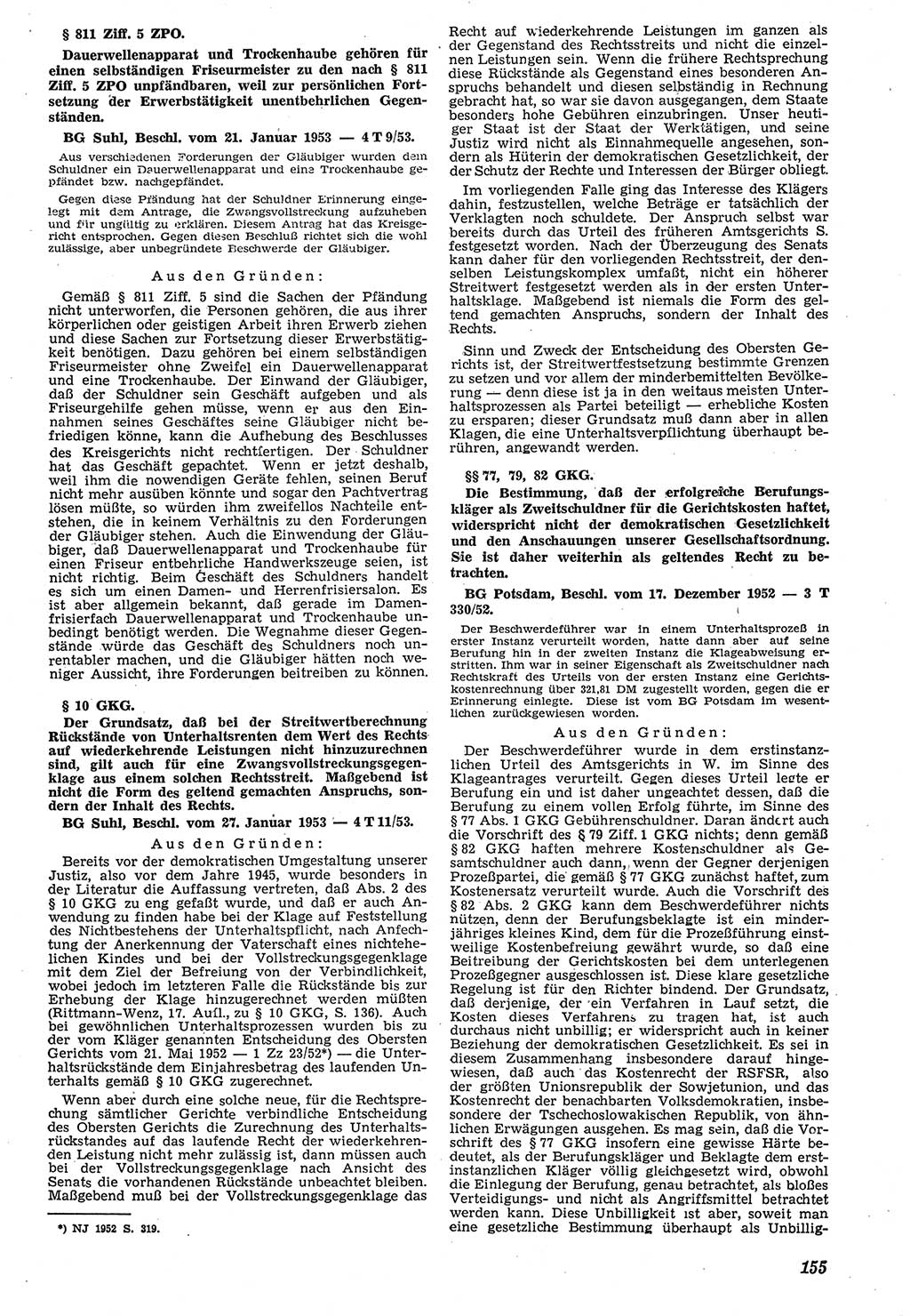 Neue Justiz (NJ), Zeitschrift für Recht und Rechtswissenschaft [Deutsche Demokratische Republik (DDR)], 7. Jahrgang 1953, Seite 155 (NJ DDR 1953, S. 155)