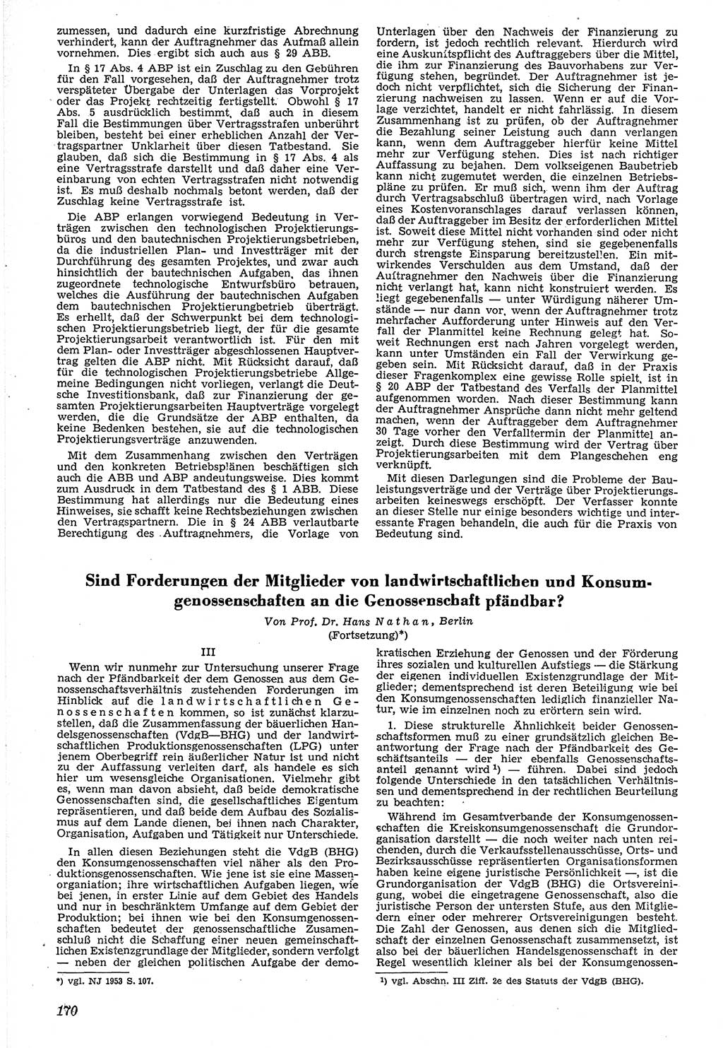 Neue Justiz (NJ), Zeitschrift für Recht und Rechtswissenschaft [Deutsche Demokratische Republik (DDR)], 7. Jahrgang 1953, Seite 170 (NJ DDR 1953, S. 170)