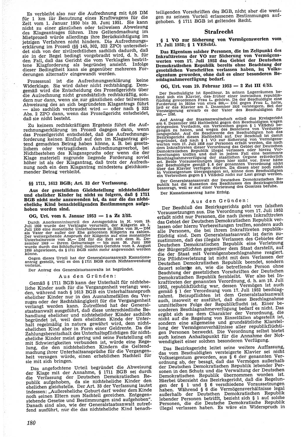 Neue Justiz (NJ), Zeitschrift für Recht und Rechtswissenschaft [Deutsche Demokratische Republik (DDR)], 7. Jahrgang 1953, Seite 180 (NJ DDR 1953, S. 180)