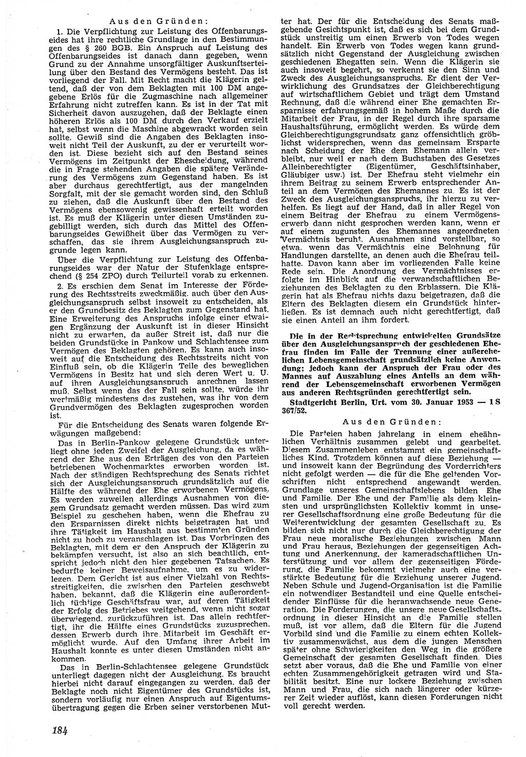 Neue Justiz (NJ), Zeitschrift für Recht und Rechtswissenschaft [Deutsche Demokratische Republik (DDR)], 7. Jahrgang 1953, Seite 184 (NJ DDR 1953, S. 184)