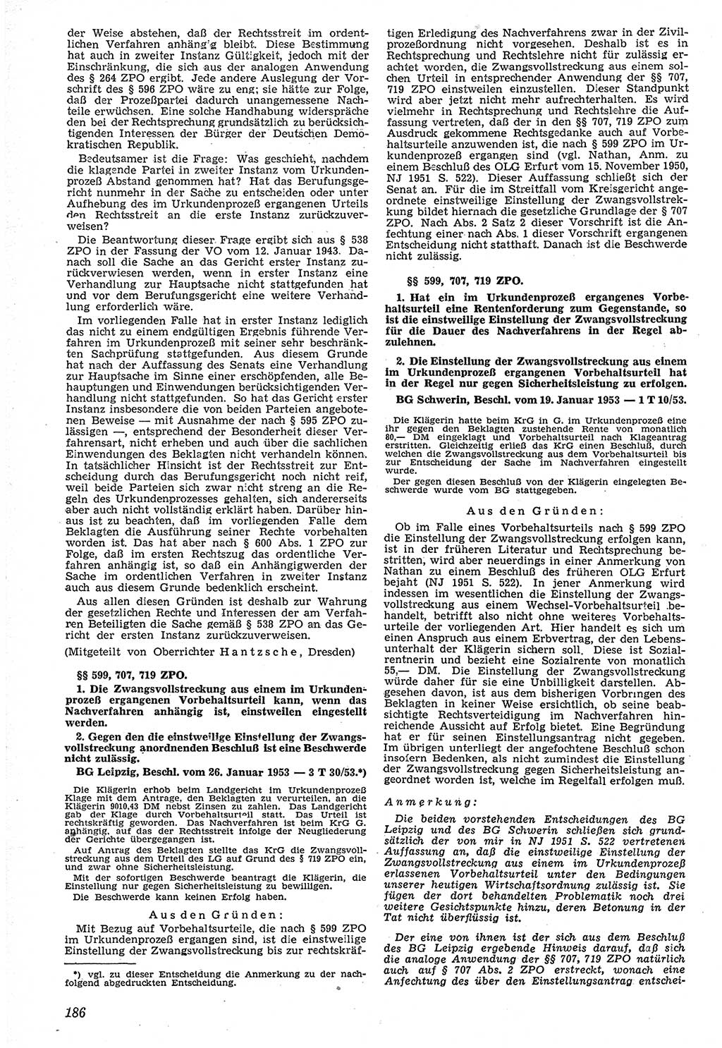 Neue Justiz (NJ), Zeitschrift für Recht und Rechtswissenschaft [Deutsche Demokratische Republik (DDR)], 7. Jahrgang 1953, Seite 186 (NJ DDR 1953, S. 186)