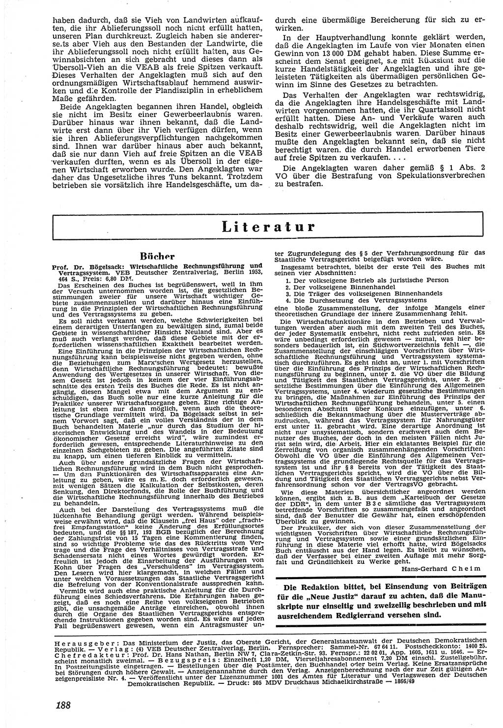 Neue Justiz (NJ), Zeitschrift für Recht und Rechtswissenschaft [Deutsche Demokratische Republik (DDR)], 7. Jahrgang 1953, Seite 188 (NJ DDR 1953, S. 188)