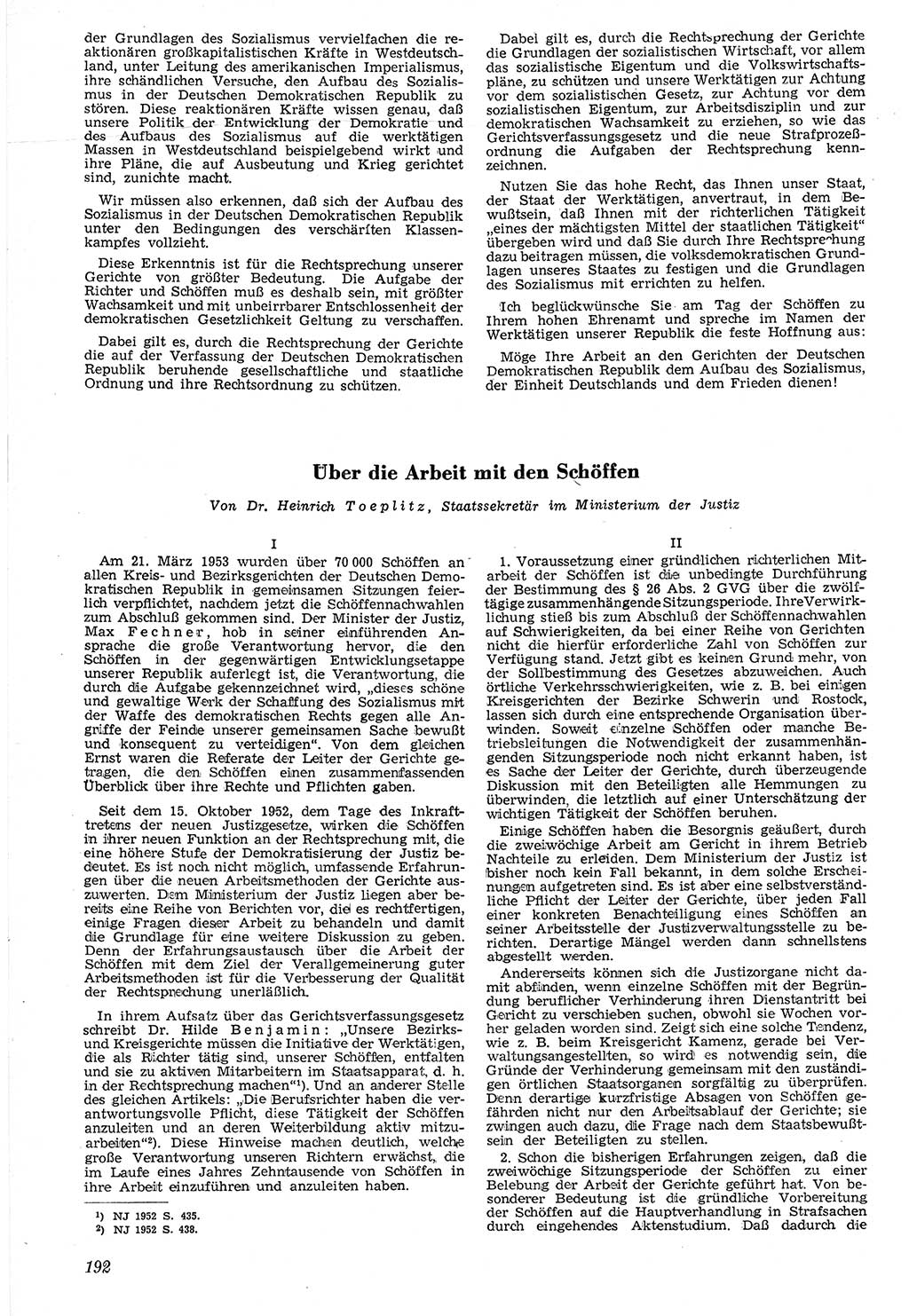 Neue Justiz (NJ), Zeitschrift für Recht und Rechtswissenschaft [Deutsche Demokratische Republik (DDR)], 7. Jahrgang 1953, Seite 192 (NJ DDR 1953, S. 192)